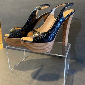 Giuseppe Zanotti Women's Black Peep Toe Slingback Stilleto w Triangle Heel.  38